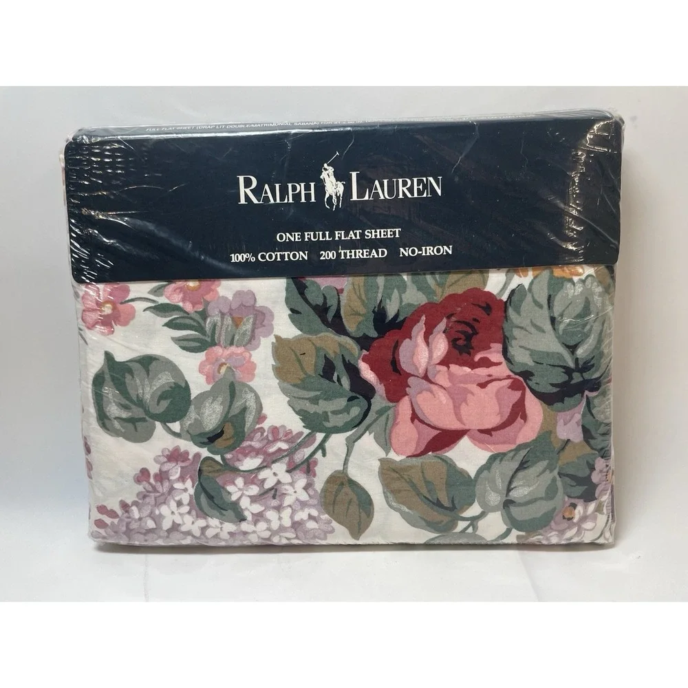 New Ralph Lauren Allison  Floral Roses Flowers Blue Bow FULL  Flat Sheet  NIP